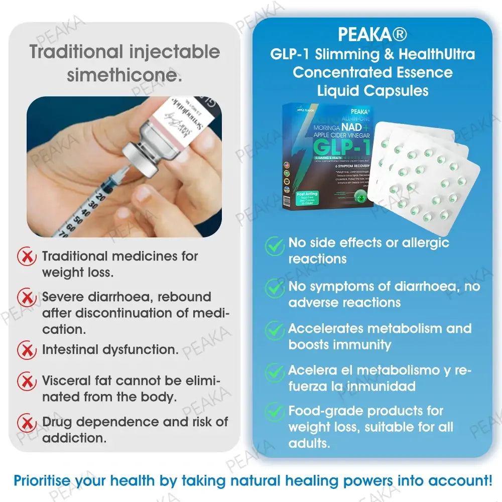 Uradna pooblaščena trgovina PEAKA® GLP-1 Slimming & Health Ultra Concentrated Essence Liquid Pearls - NAD+ Moringa & ACV & Keto (✅hitro, dolgotrajno, za zdravljenje sladkorne bolezni, debelosti in srčno-žilnih bolezni)