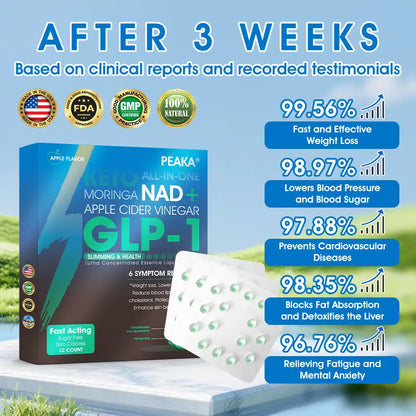 Uradna pooblaščena trgovina PEAKA® GLP-1 Slimming & Health Ultra Concentrated Essence Liquid Pearls - NAD+ Moringa & ACV & Keto (✅hitro, dolgotrajno, za zdravljenje sladkorne bolezni, debelosti in srčno-žilnih bolezni)