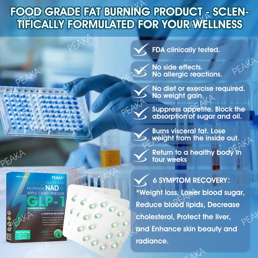 Uradna pooblaščena trgovina PEAKA® GLP-1 Slimming & Health Ultra Concentrated Essence Liquid Pearls - NAD+ Moringa & ACV & Keto (✅hitro, dolgotrajno, za zdravljenje sladkorne bolezni, debelosti in srčno-žilnih bolezni)