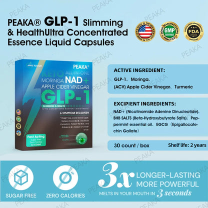 Uradna pooblaščena trgovina PEAKA® GLP-1 Slimming & Health Ultra Concentrated Essence Liquid Pearls - NAD+ Moringa & ACV & Keto (✅hitro, dolgotrajno, za zdravljenje sladkorne bolezni, debelosti in srčno-žilnih bolezni)